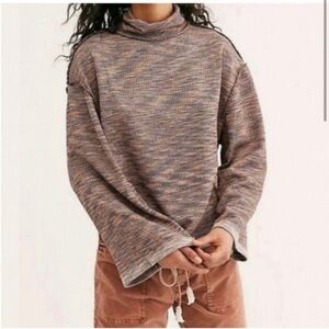 Free People Sunny Days Stretch Cotton Turtleneck Top Oversized Size Medium